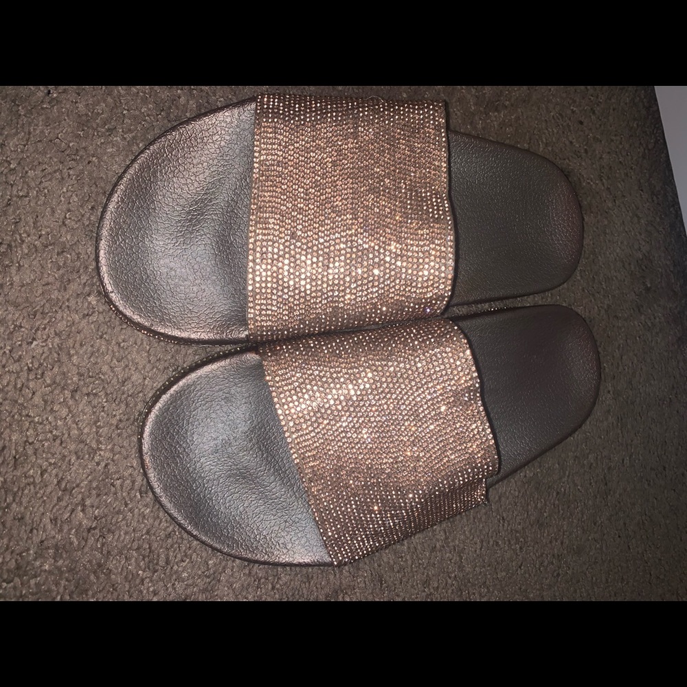 Sparkly Rose Gold Slide Sandals